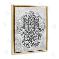 Stupell Studio | Hamsa Hand Symbol Intricate Pattern Black Grey