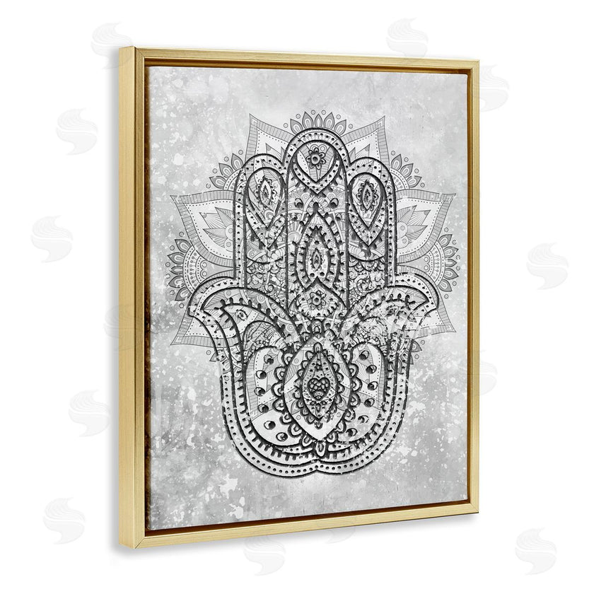Stupell Studio | Hamsa Hand Symbol Intricate Pattern Black Grey