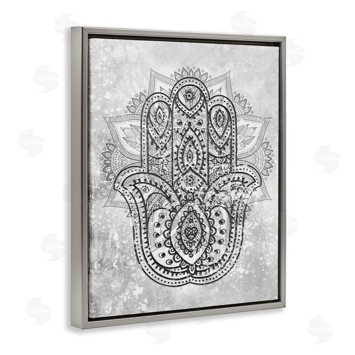 Stupell Studio Hamsa Hand Symbol Intricate Pattern Black Grey Gray Floater Frame Canvas Art