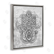 Stupell Studio | Hamsa Hand Symbol Intricate Pattern Black Grey