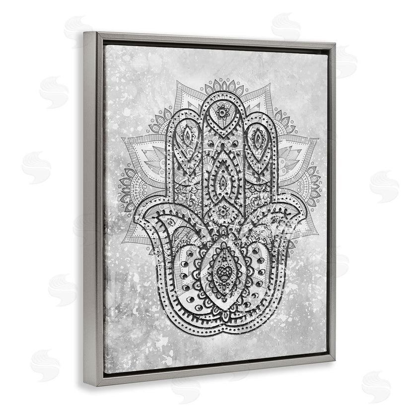Stupell Studio | Hamsa Hand Symbol Intricate Pattern Black Grey