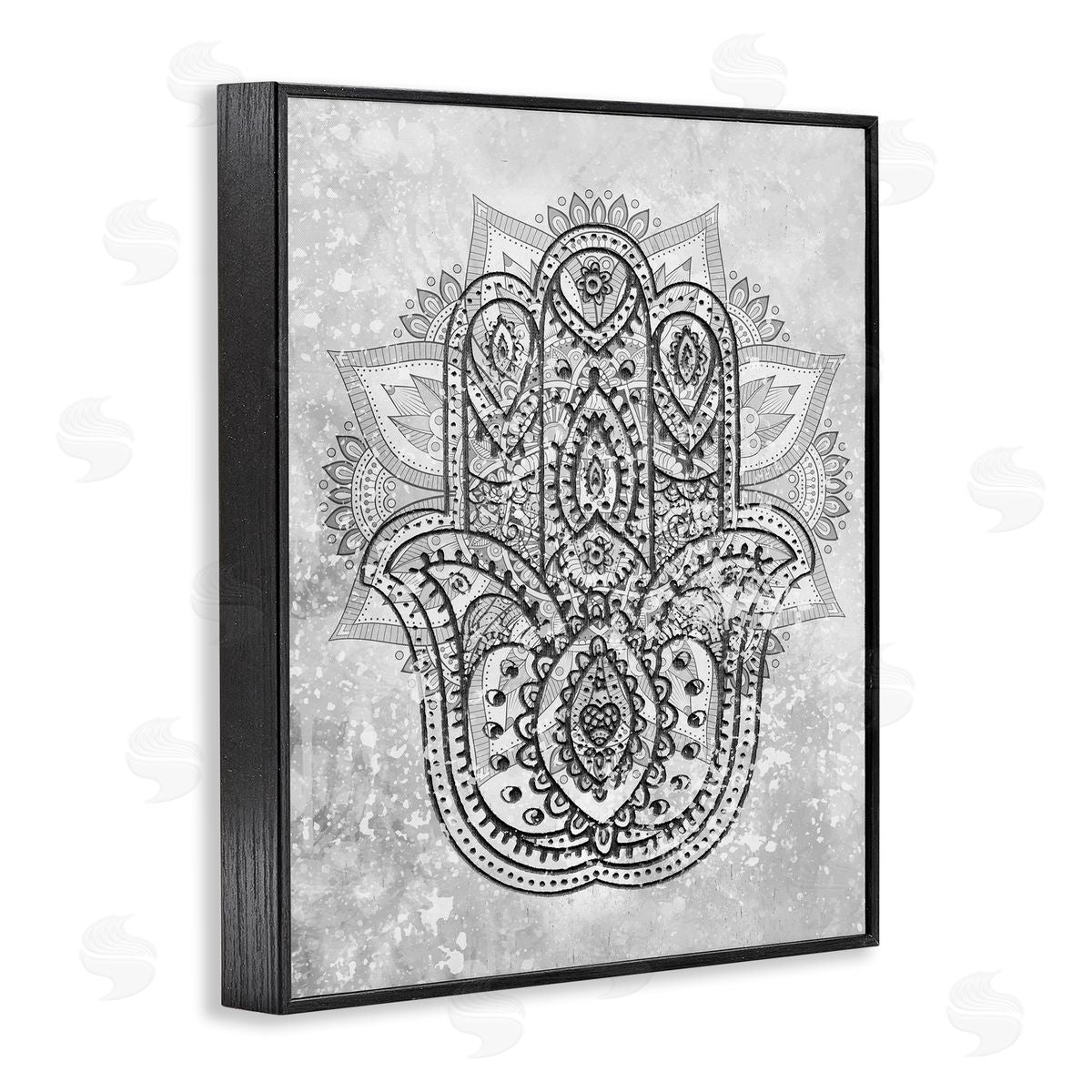 Stupell Studio Hamsa Hand Symbol Intricate Pattern Black Grey Black Framed Giclee Wall Art