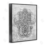 Stupell Studio | Hamsa Hand Symbol Intricate Pattern Black Grey