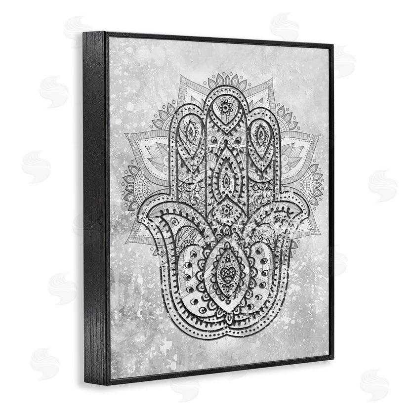 Stupell Studio | Hamsa Hand Symbol Intricate Pattern Black Grey
