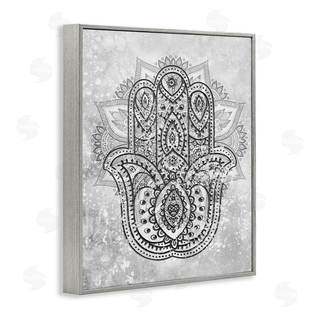 Stupell Studio Hamsa Hand Symbol Intricate Pattern Black Grey Gray Framed Giclee Wall Art