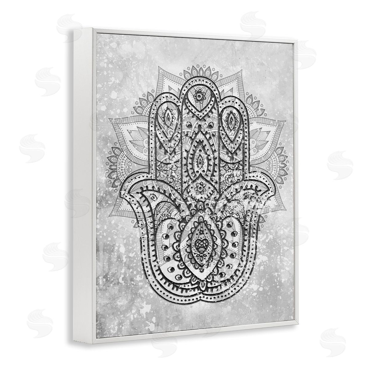 Stupell Studio Hamsa Hand Symbol Intricate Pattern Black Grey White Framed Giclee Wall Art