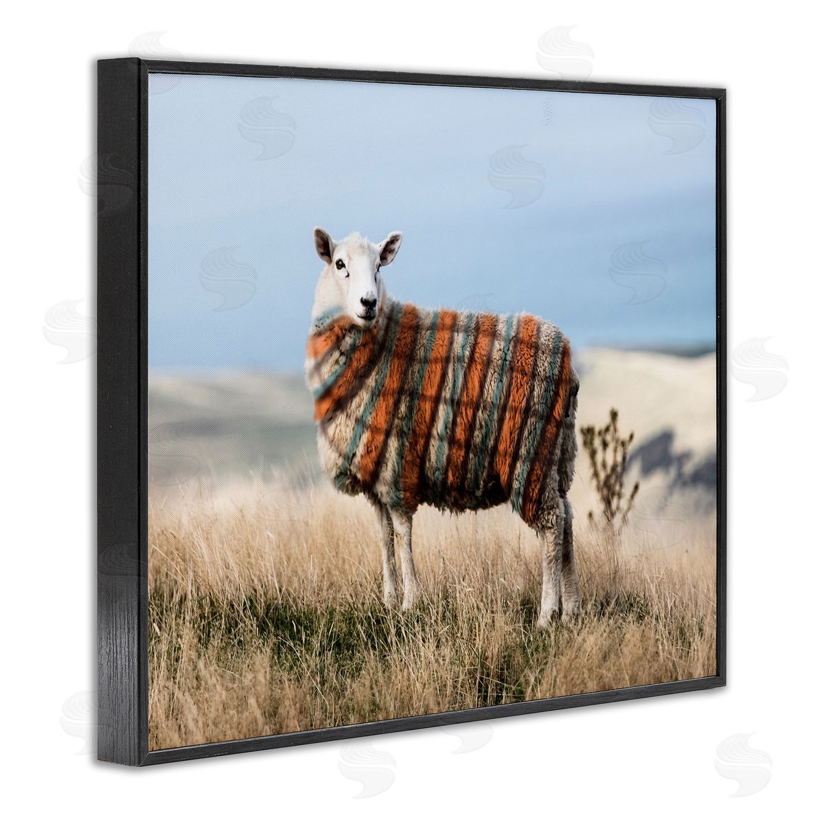 Ziwei Li Sweater Weather Sheep Animal Farm Plaid Black Framed Giclee Wall Art
