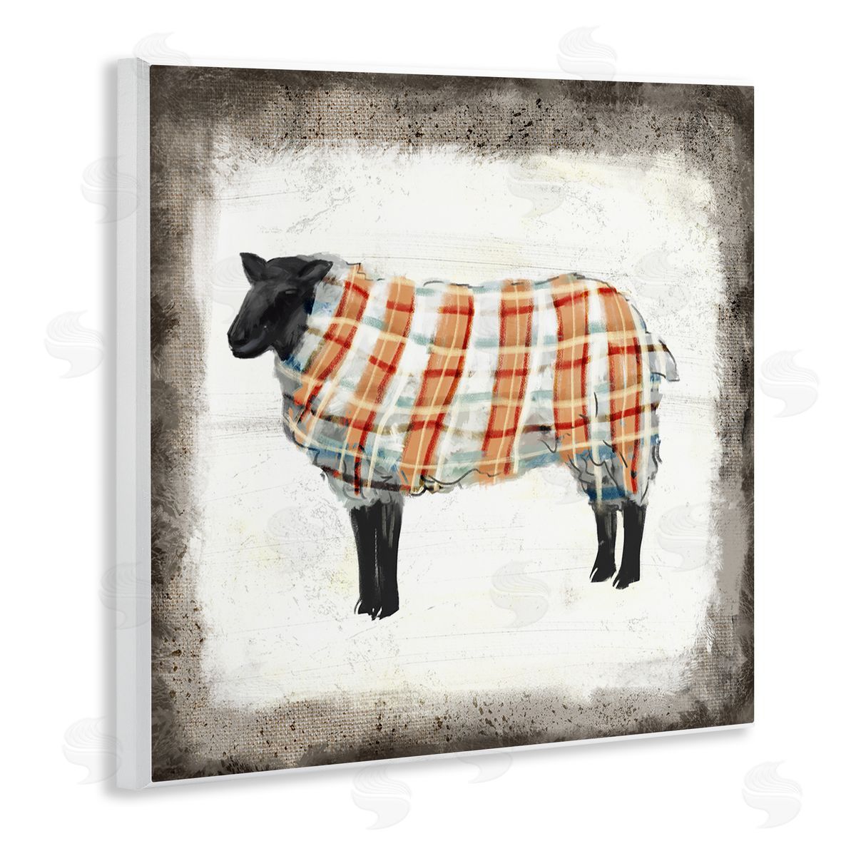 Ziwei Li Black Farm Sheep In Autumn Plaid Sweater  Wall Plaque Art