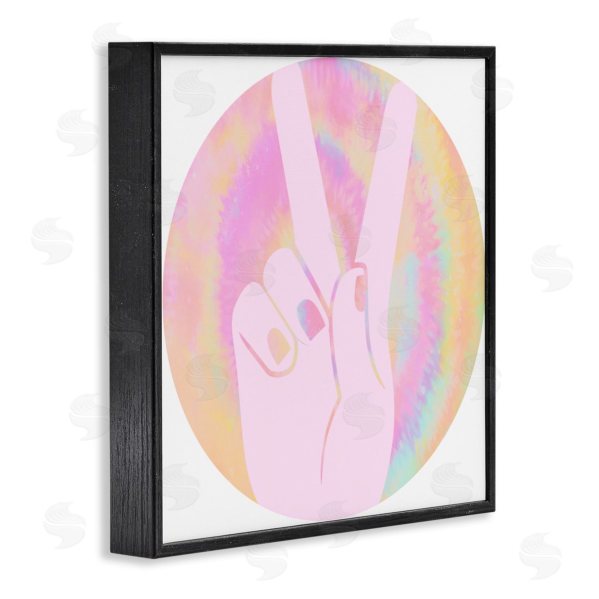 Stupell Studio Peace Sign Hand Pose Groovy Pink Pattern Black Framed Giclee Wall Art