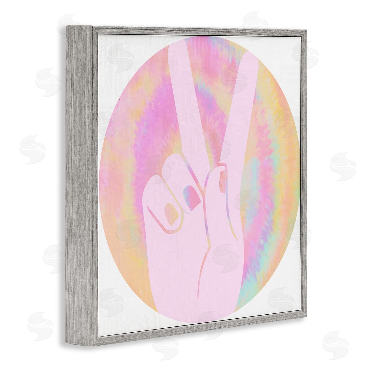 Stupell Studio Peace Sign Hand Pose Groovy Pink Pattern Gray Framed Giclee Wall Art
