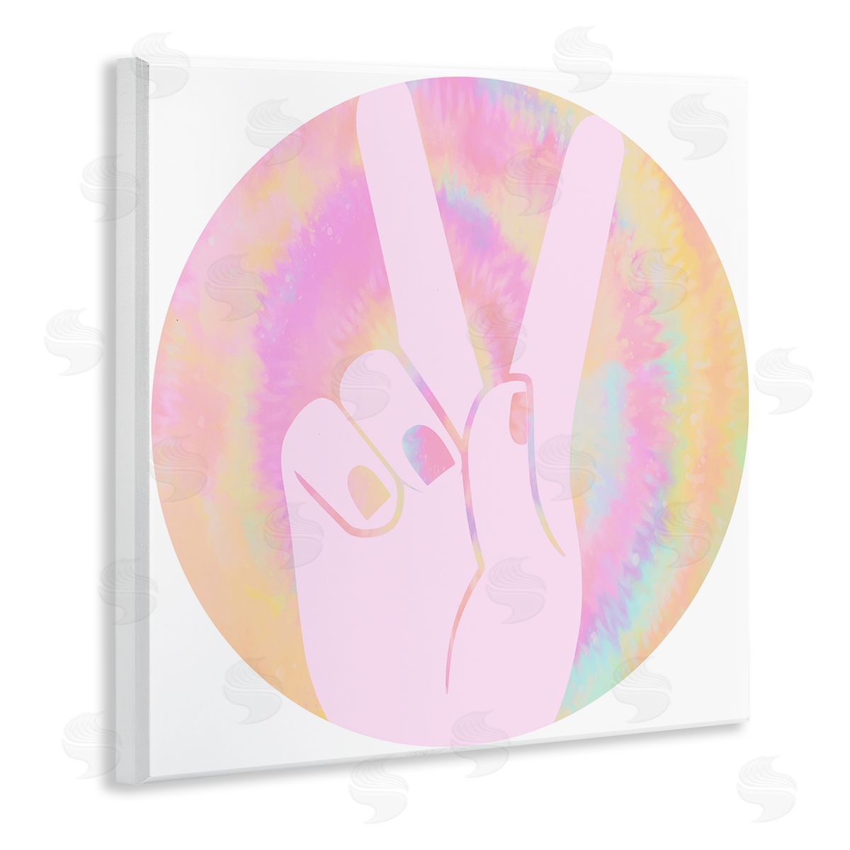 Stupell Studio Peace Sign Hand Pose Groovy Pink Pattern Wall Plaque Art