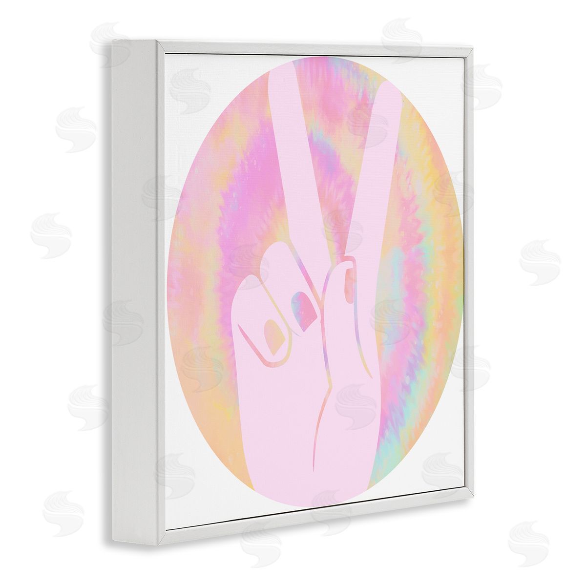 Stupell Studio Peace Sign Hand Pose Groovy Pink Pattern White Framed Giclee Wall Art