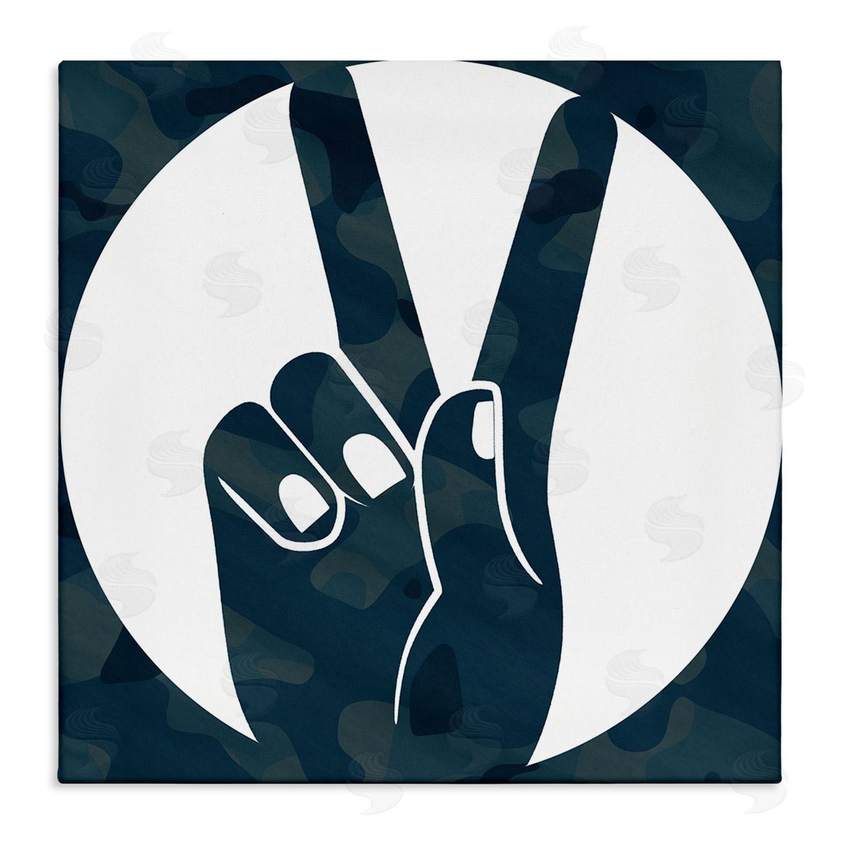 Stupell Studio Peace Sign Hand Pose Over Dark Blue Camouflage Canvas Wall Art