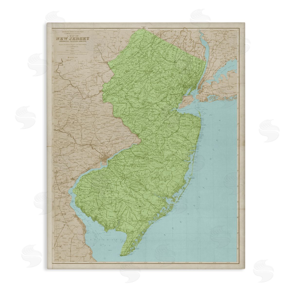 Stupell Studio Map Of New Jersey Classical State Border Canvas Wall Art