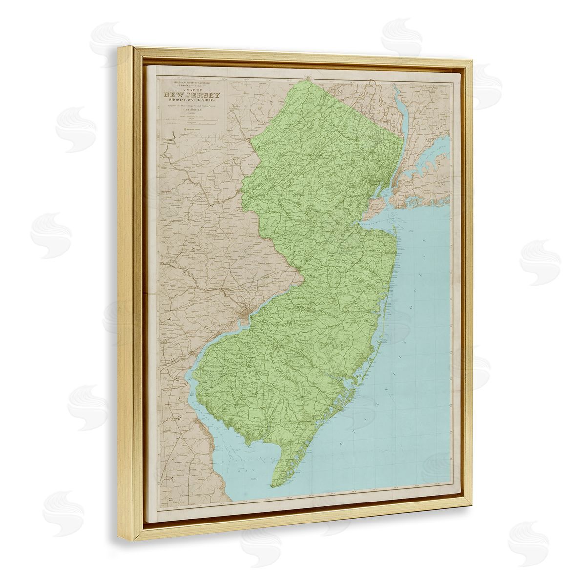 Stupell Studio Map Of New Jersey Classical State Border Gold Floater Frame Canvas Art
