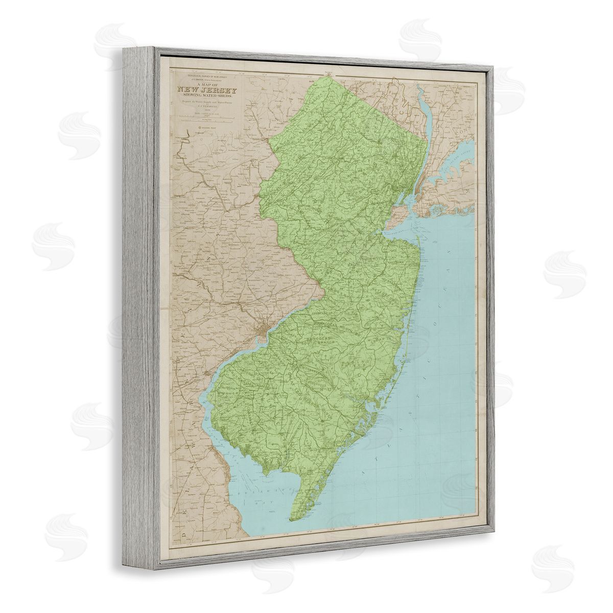 Stupell Studio Map Of New Jersey Classical State Border Gray Framed Giclee Wall Art