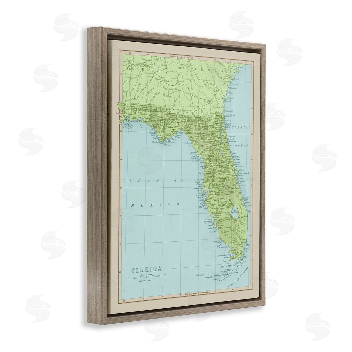 Stupell Studio Map Of Florida Classical State Border Brown Floater Frame Canvas Art