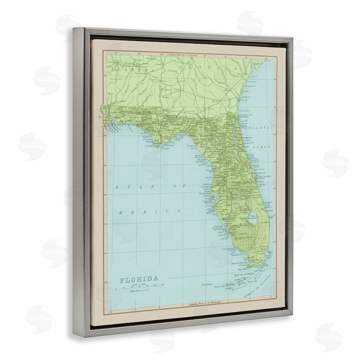 Stupell Studio Map Of Florida Classical State Border Gray Floater Frame Canvas Art