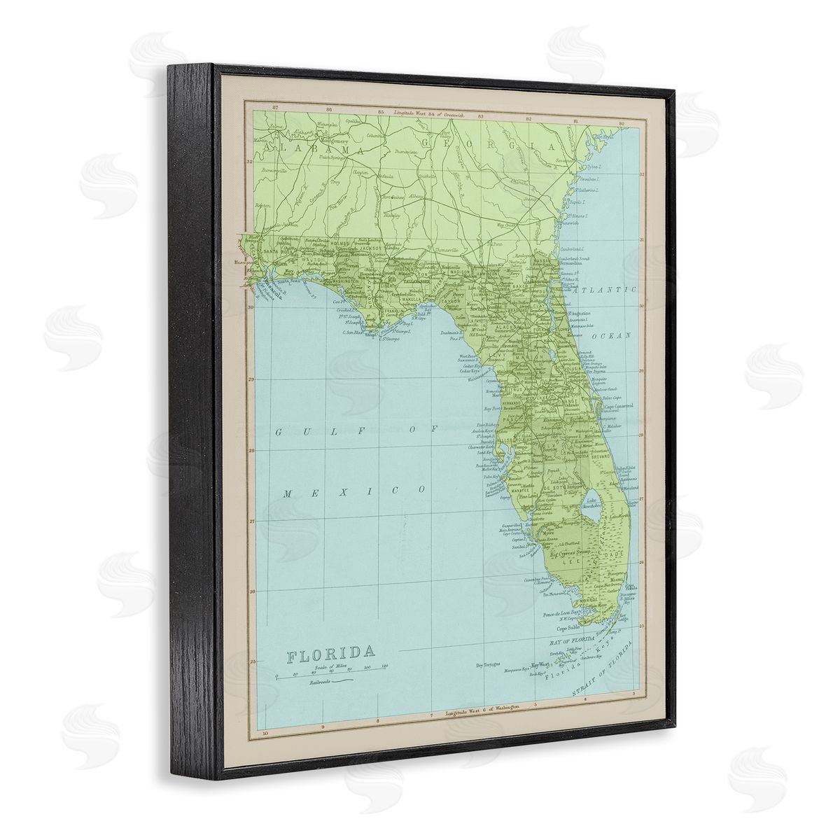 Stupell Studio Map Of Florida Classical State Border Black Framed Giclee Wall Art