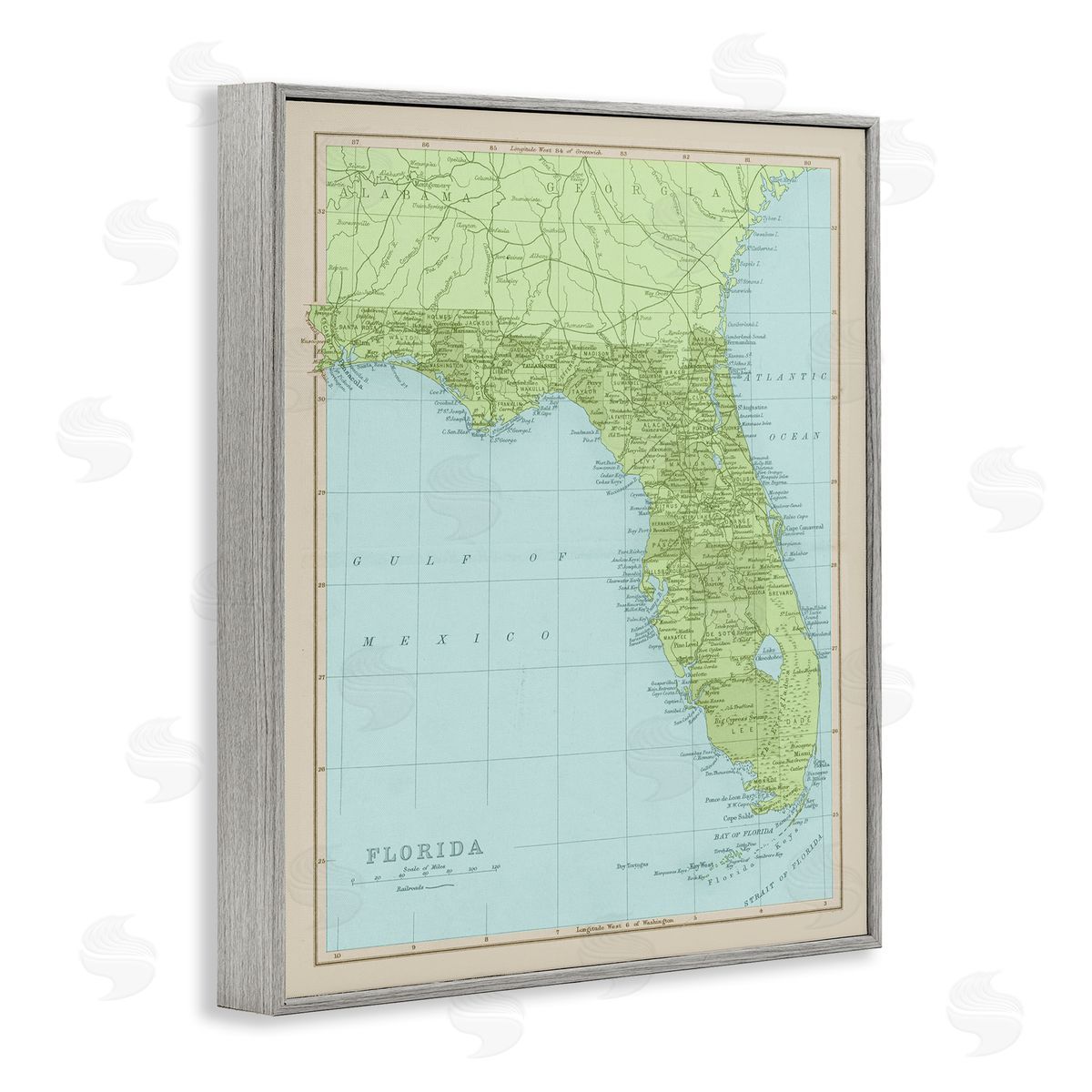 Stupell Studio Map Of Florida Classical State Border Gray Framed Giclee Wall Art