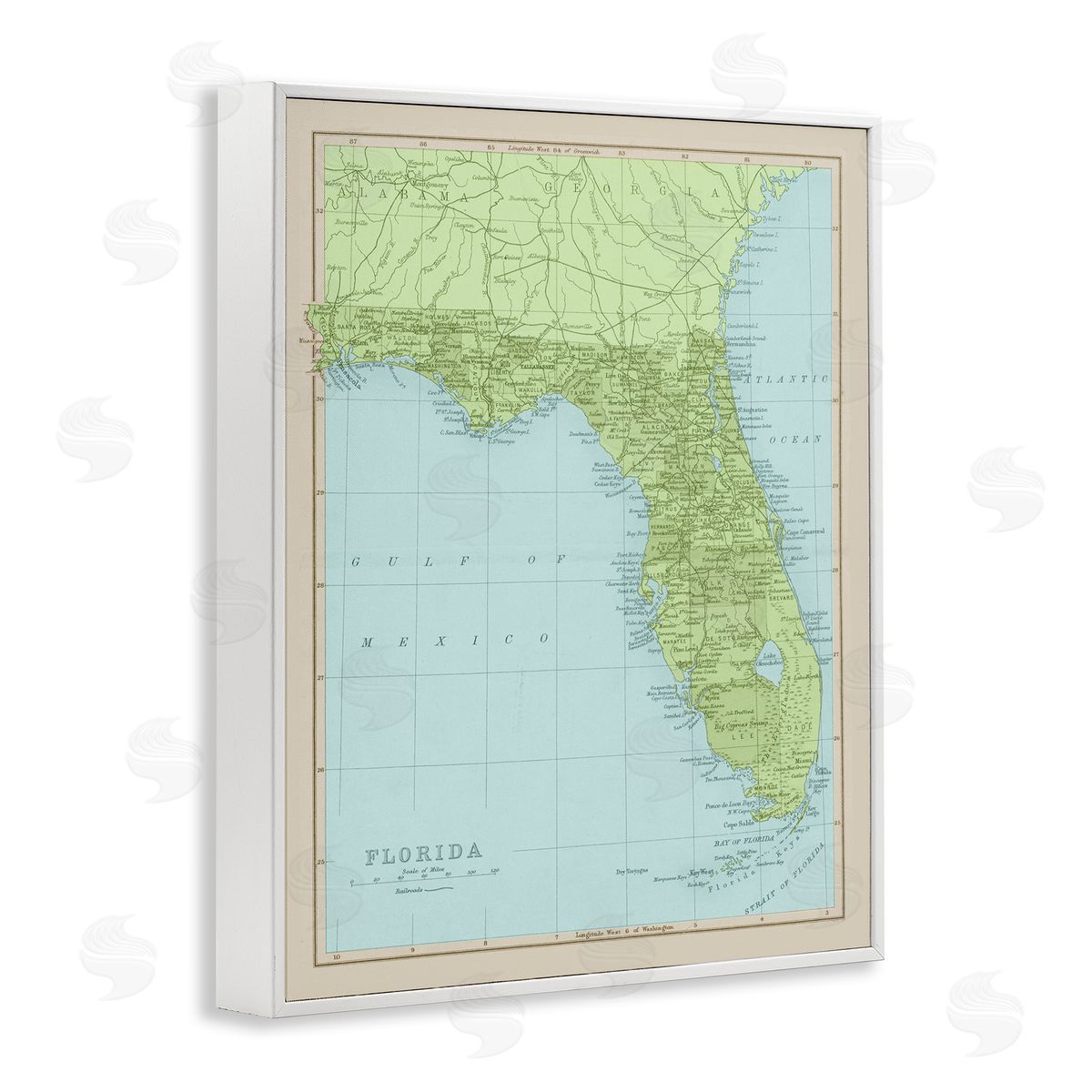 Stupell Studio Map Of Florida Classical State Border White Framed Giclee Wall Art