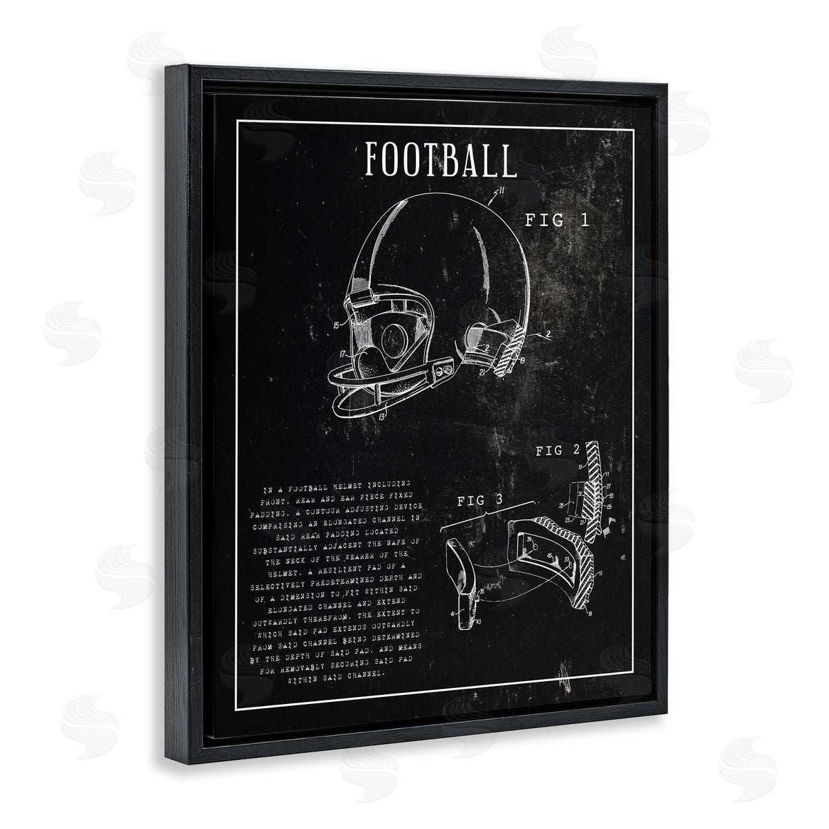 Stupell Studio Football Helmet Sports Chart Retro Figure Black Floater Frame Canvas Art