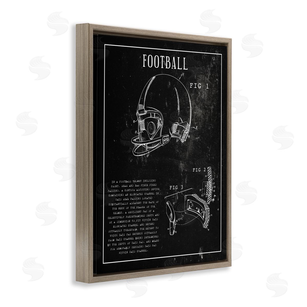 Stupell Studio Football Helmet Sports Chart Retro Figure Brown Floater Frame Canvas Art