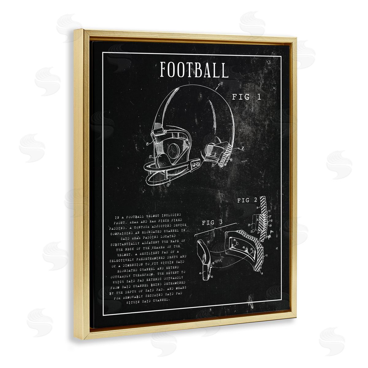 Stupell Studio Football Helmet Sports Chart Retro Figure Gold Floater Frame Canvas Art