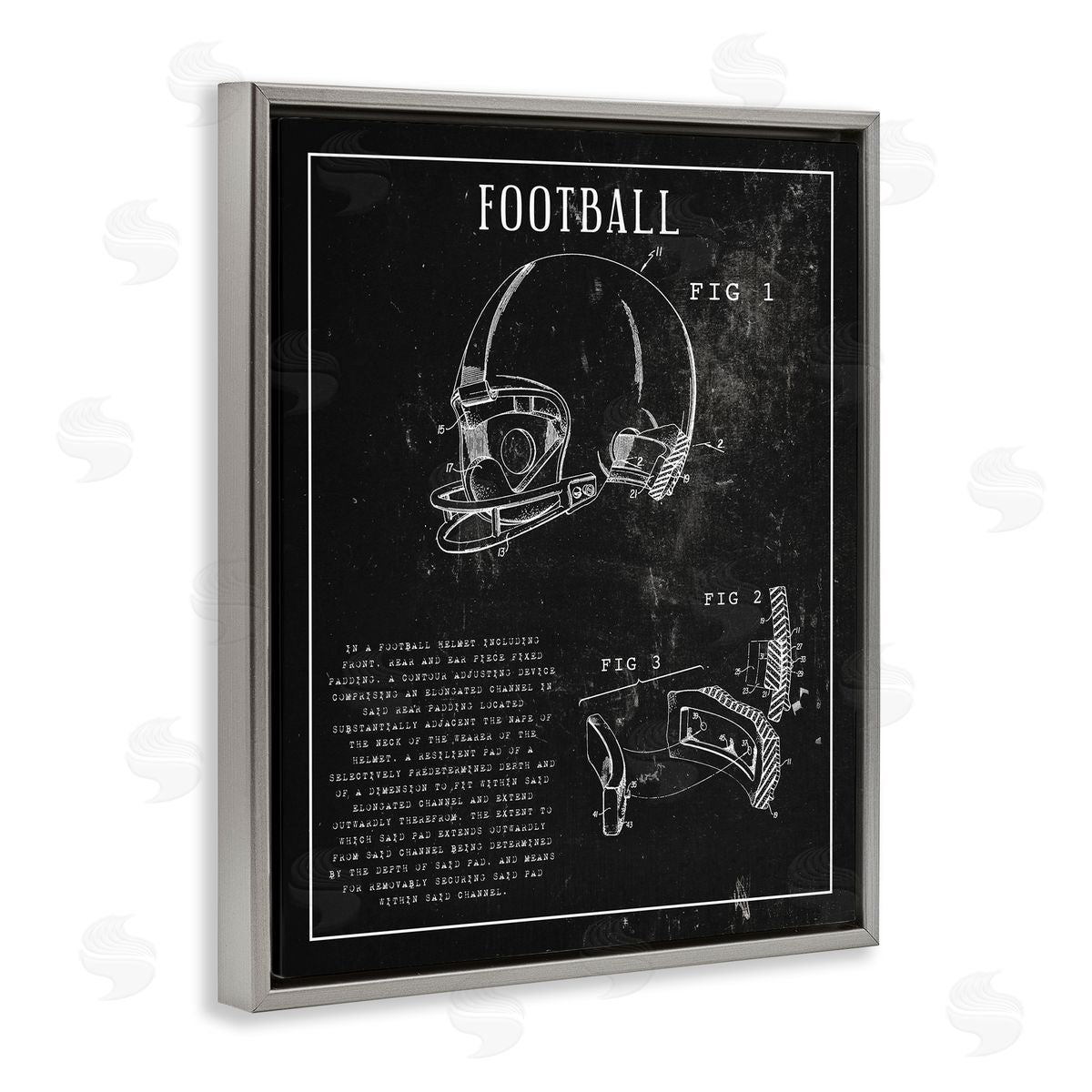 Stupell Studio Football Helmet Sports Chart Retro Figure Gray Floater Frame Canvas Art