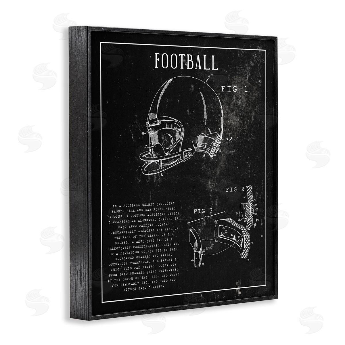 Stupell Studio Football Helmet Sports Chart Retro Figure Black Framed Giclee Wall Art