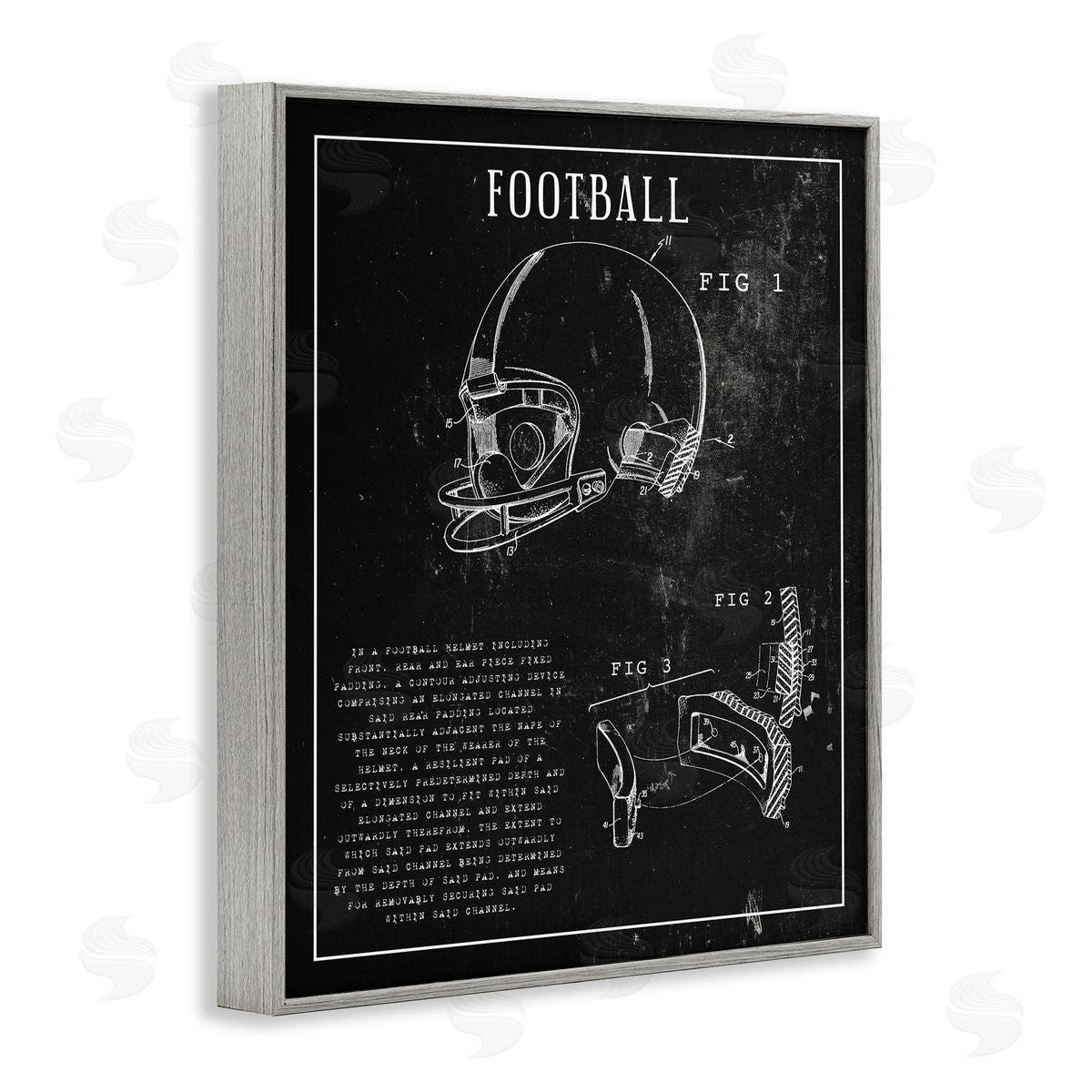 Stupell Studio Football Helmet Sports Chart Retro Figure Gray Framed Giclee Wall Art