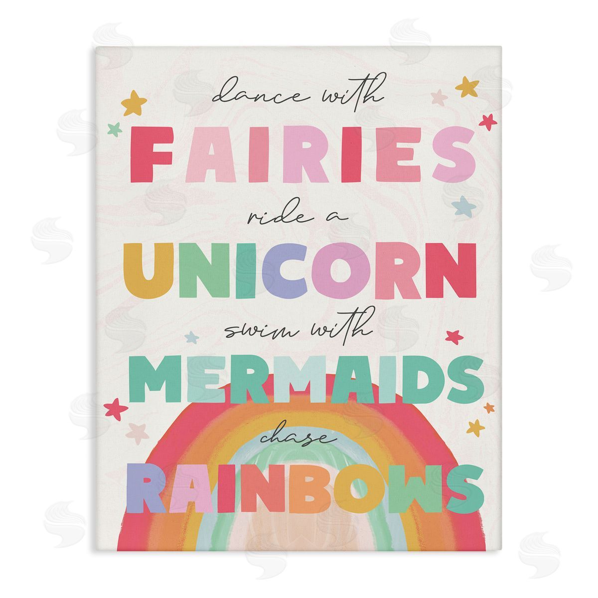 Stupell Studio Fairies Unicorns Mermaids and Rainbows Whimsical Design Canvas Wall Art