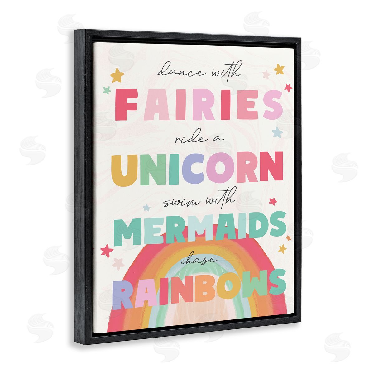Stupell Studio Fairies Unicorns Mermaids and Rainbows Whimsical Design Black Floater Frame Canvas Art