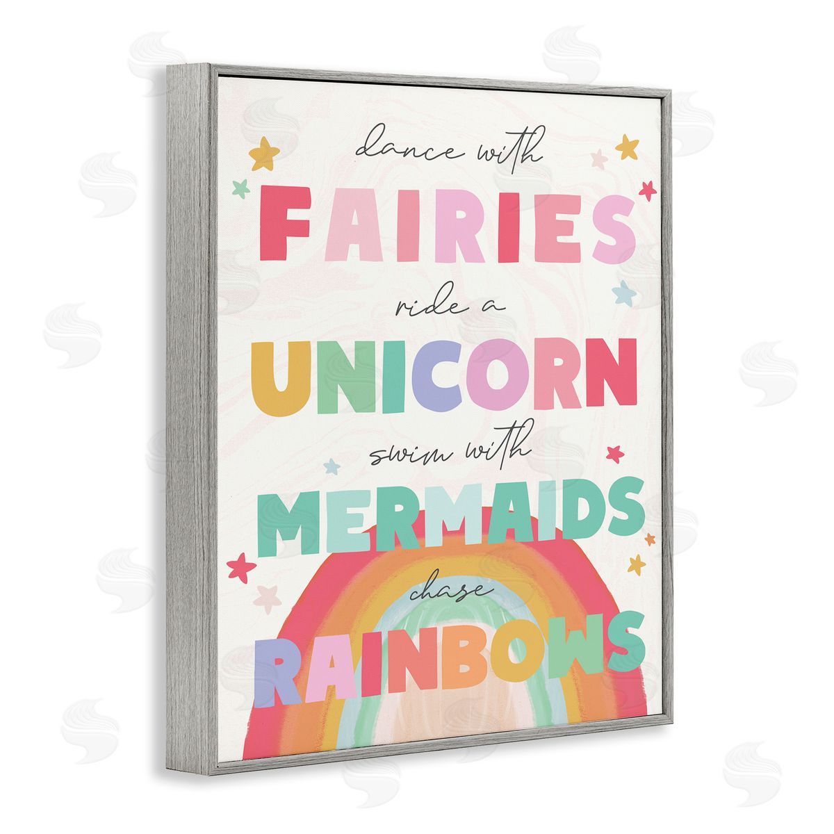 Stupell Studio Fairies Unicorns Mermaids and Rainbows Whimsical Design Gray Framed Giclee Wall Art