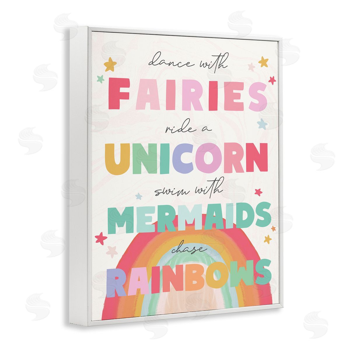 Stupell Studio Fairies Unicorns Mermaids and Rainbows Whimsical Design White Framed Giclee Wall Art