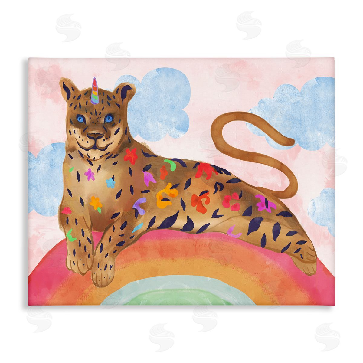 Stupell Studio Fantasy Jungle Cat On Mystical Rainbow Canvas Wall Art