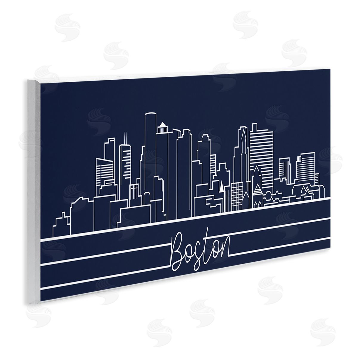 Stupell Studio Boston City Skyline Outline Deep Blue White Wall Plaque Art