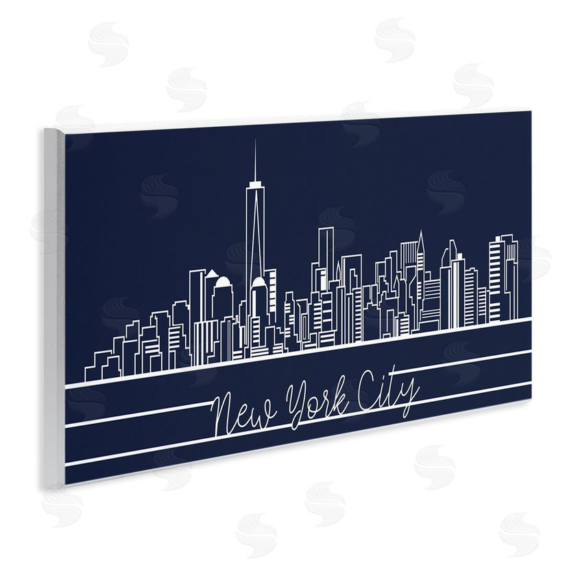 Stupell Studio | New York City Skyline Deep Blue White Outline