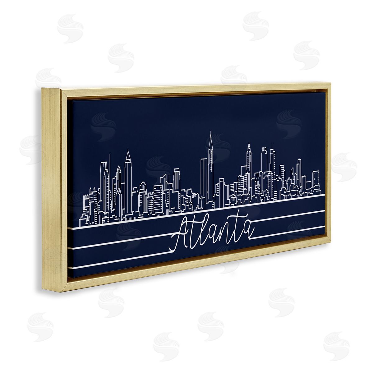 Stupell Studio Atlanta Georgia Linework City Skyline Deep Blue Gold Floater Frame Canvas Art