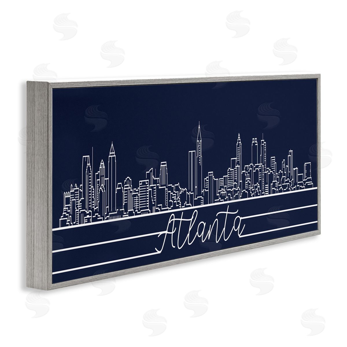 Stupell Studio Atlanta Georgia Linework City Skyline Deep Blue Gray Framed Giclee Wall Art