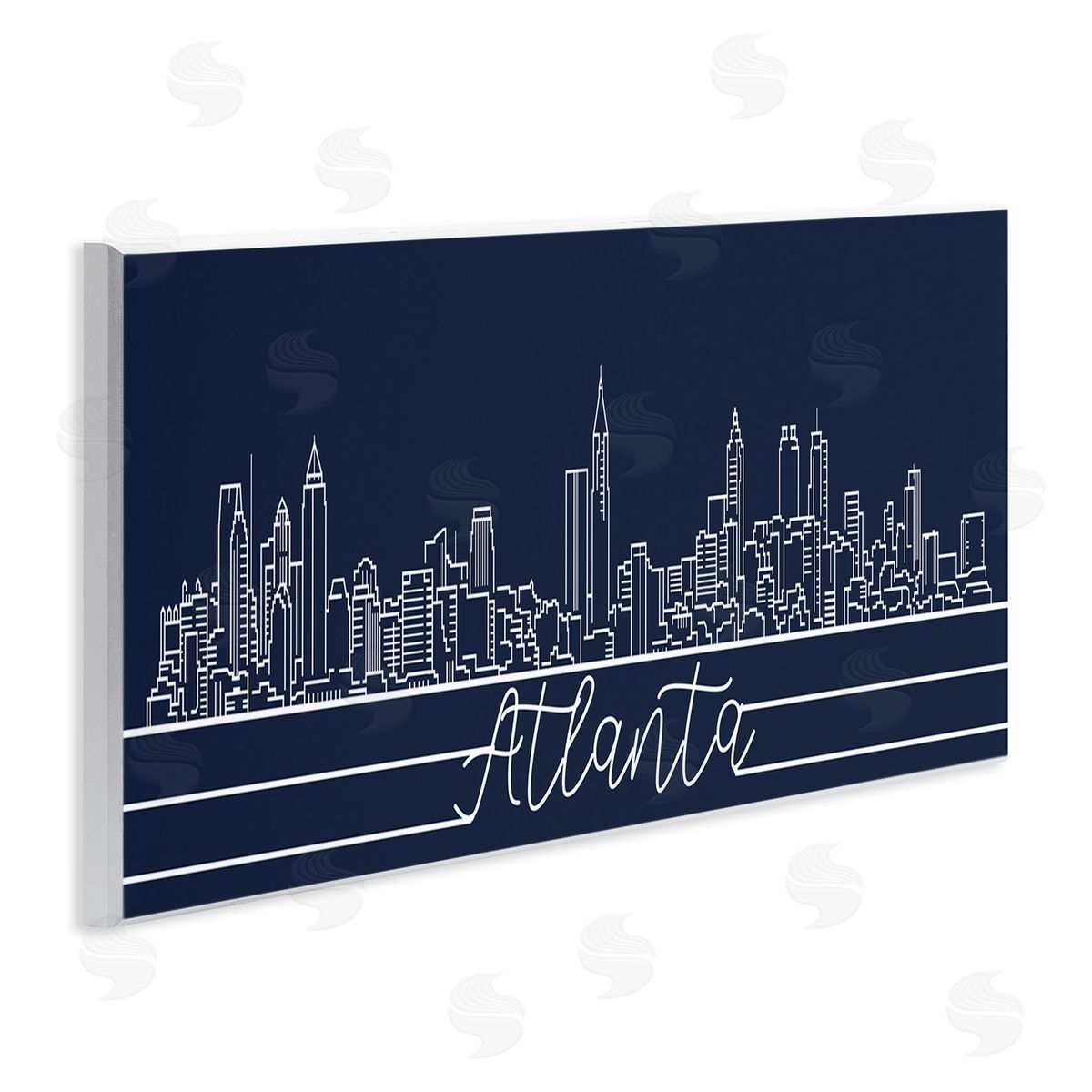 Stupell Studio Atlanta Georgia Linework City Skyline Deep Blue Wall Plaque Art