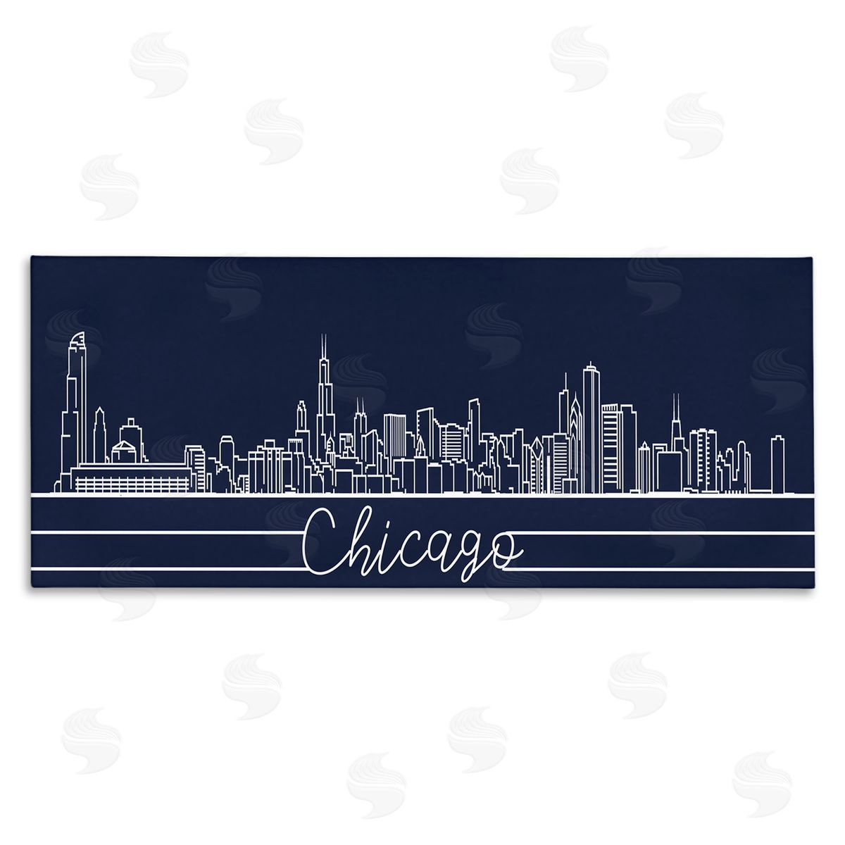 Stupell Studio Chicago Illinois Linework City Skyline Deep Blue Canvas Wall Art