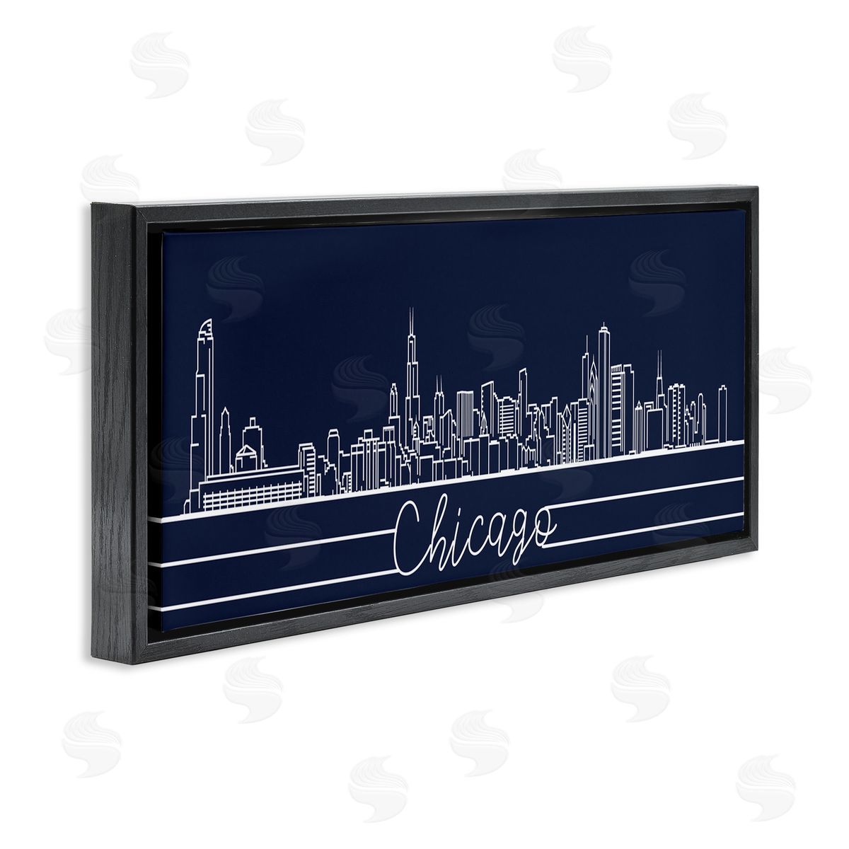 Stupell Studio Chicago Illinois Linework City Skyline Deep Blue Black Floater Frame Canvas Art