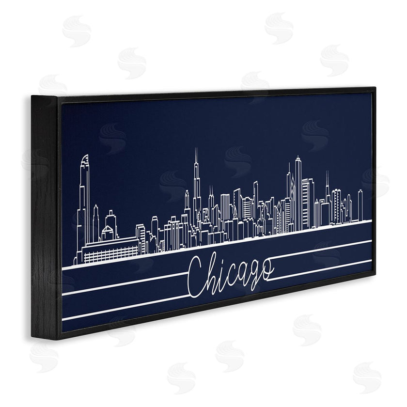 Stupell Studio | Chicago Illinois Linework City Skyline Deep Blue