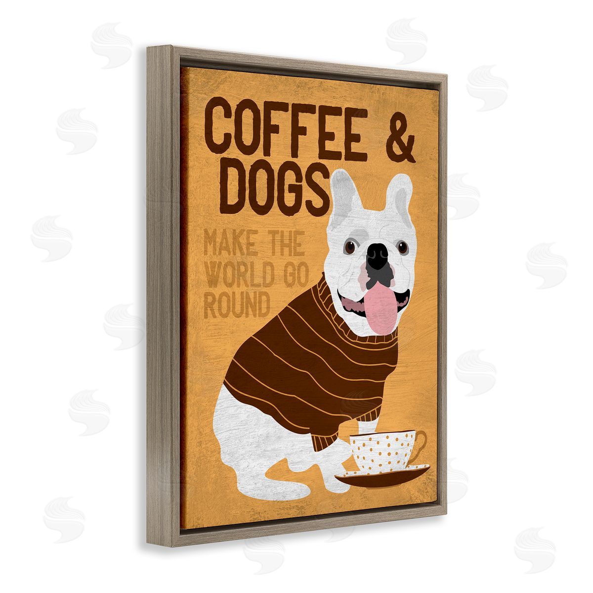 Ginger Oliphant Coffee and Dogs Phrase French Bulldog Caf� Pet Brown Floater Frame Canvas Art