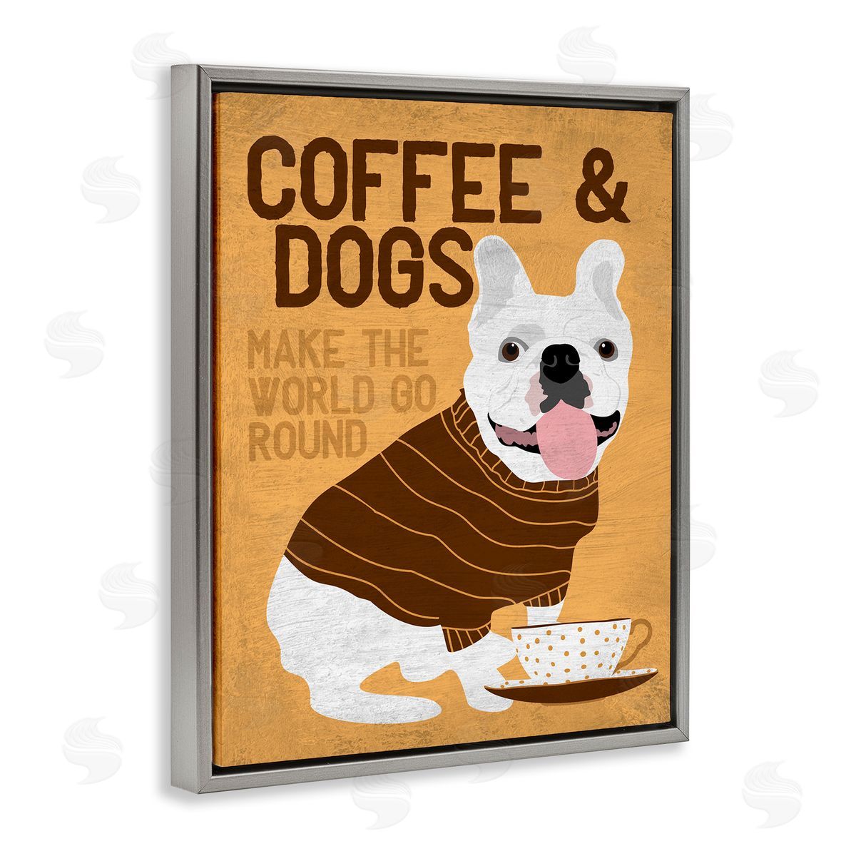 Ginger Oliphant Coffee and Dogs Phrase French Bulldog Caf� Pet Gray Floater Frame Canvas Art