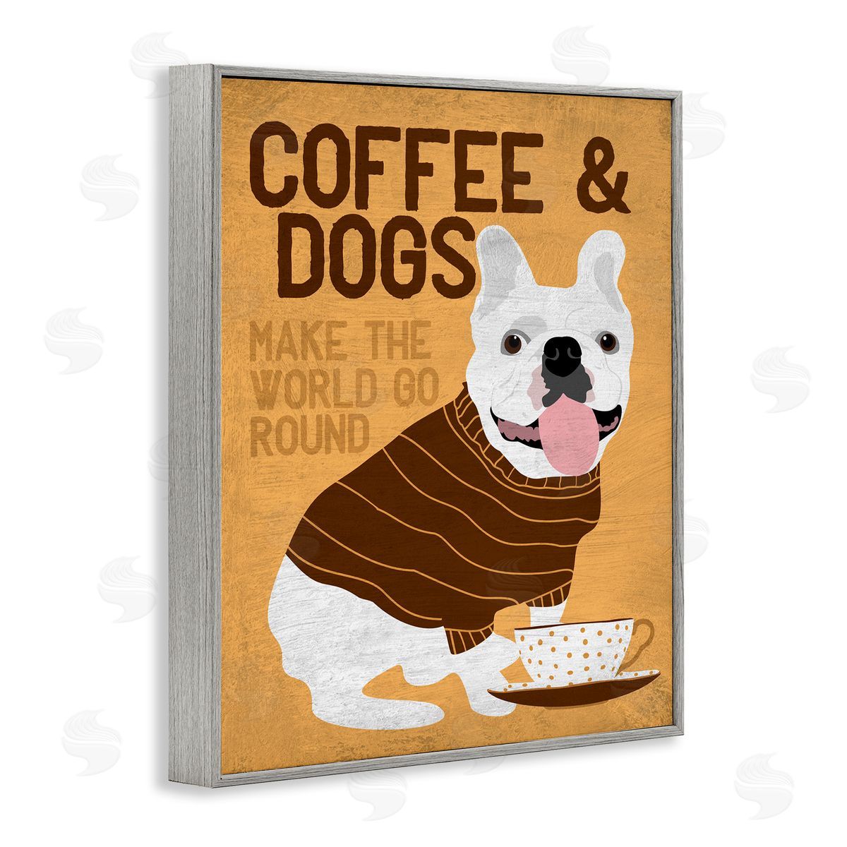 Ginger Oliphant Coffee and Dogs Phrase French Bulldog Caf� Pet Gray Framed Giclee Wall Art
