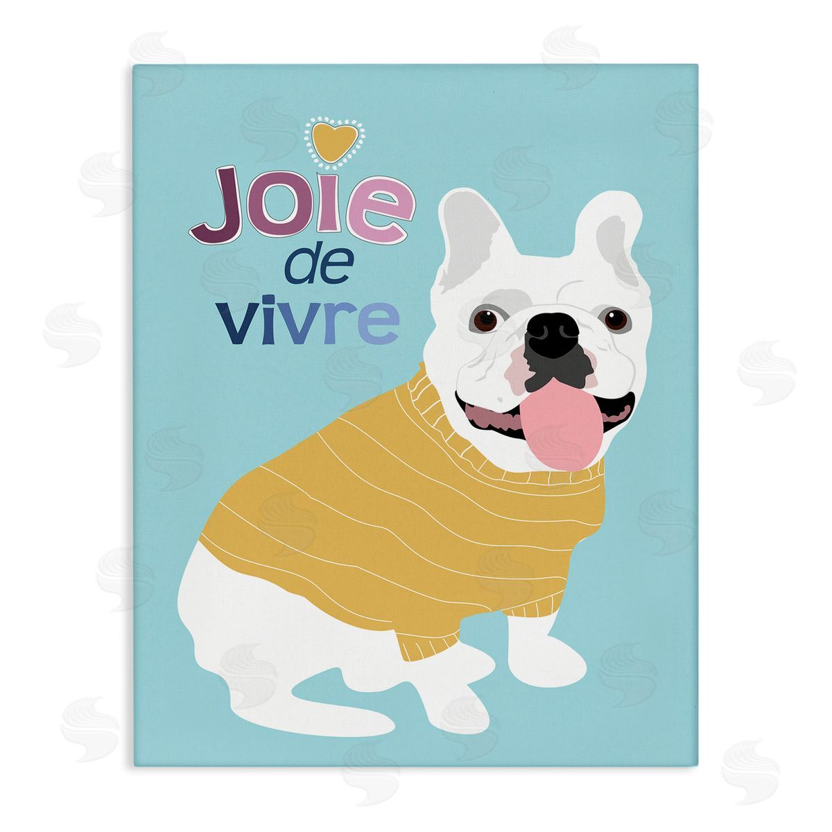 Ginger Oliphant Joie de Vivre French Phrase White Bulldog Pet  Canvas Wall Art