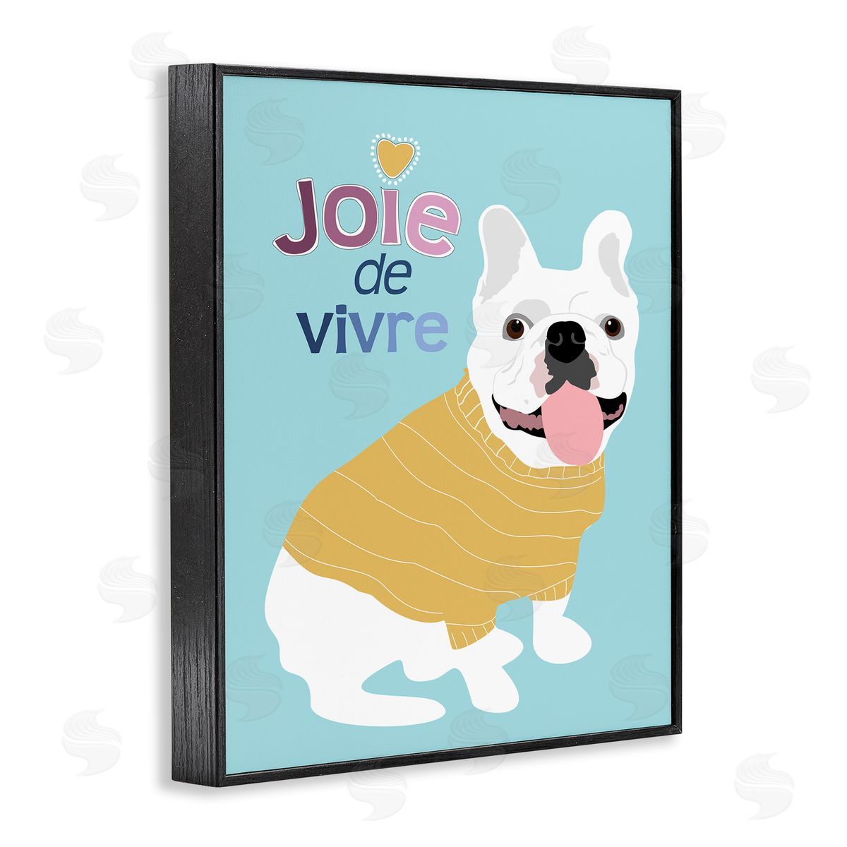 Ginger Oliphant Joie de Vivre French Phrase White Bulldog Pet  Black Framed Giclee Wall Art