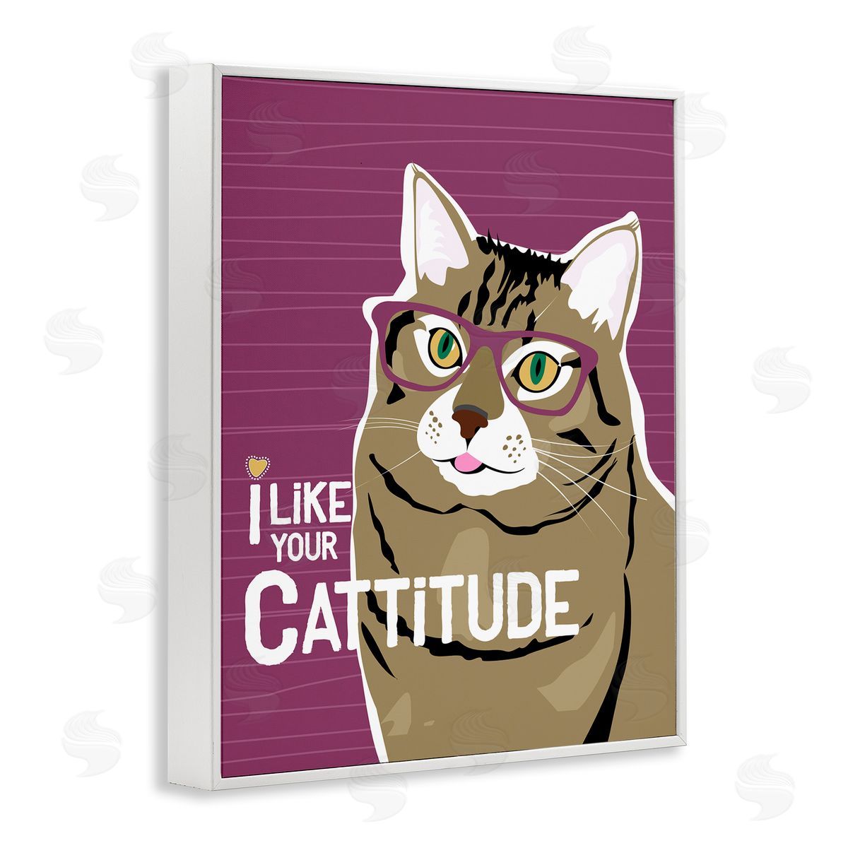 Ginger Oliphant Like Your Cattitude Phrase Cat With Glasses Pet White Framed Giclee Wall Art